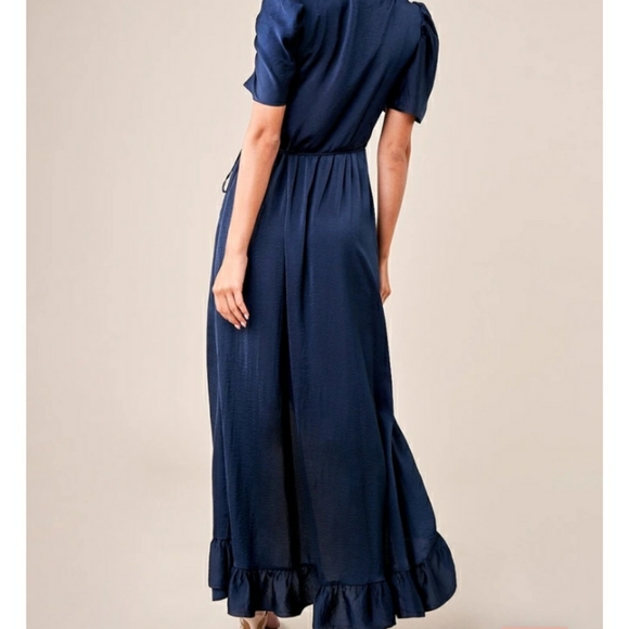 NEW navy maxi ruffle puff sleeve wrap dress XS - Picture 3 of 4